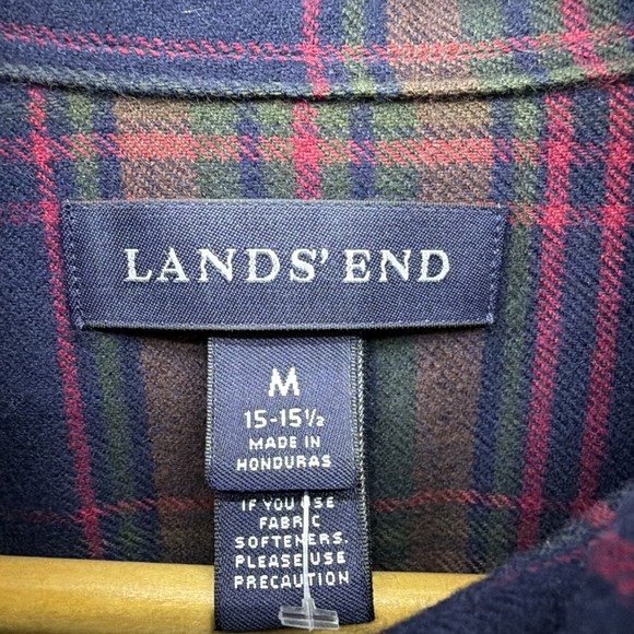 Vtg Lands End Mens Medium Portuguese Blue Plaid Cotton Flannel Button Down Shirt - Picture 6 of 12